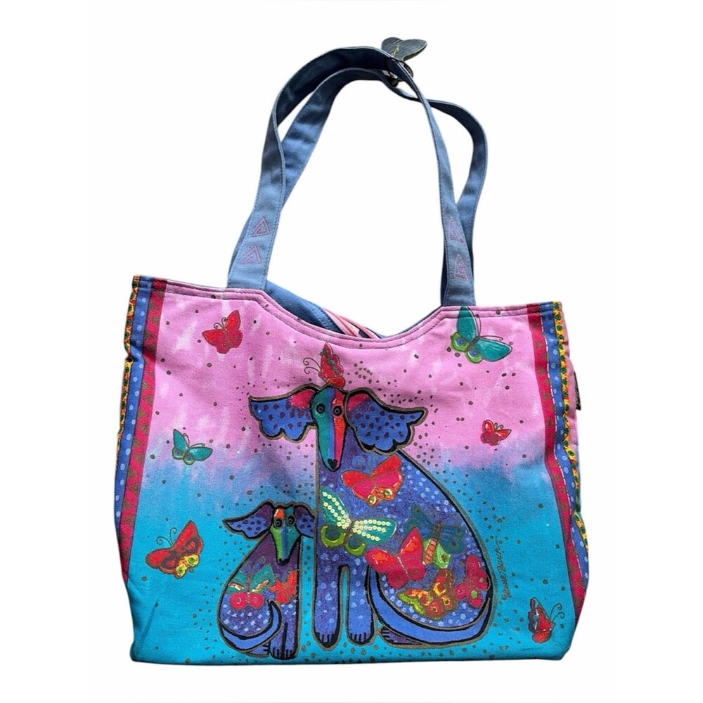 Laurel Burch Blossoming Pups Tote Bag Zippered  VTG Y2K 2000s